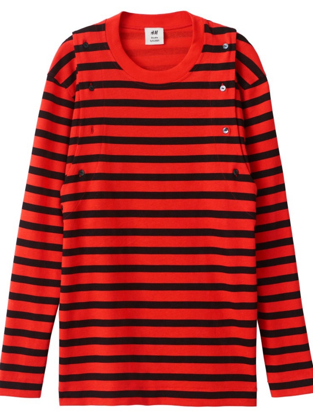 NWT H&M Studio 2021 Red and Black Striped Cold-Shoulder Long Sleeve Tee